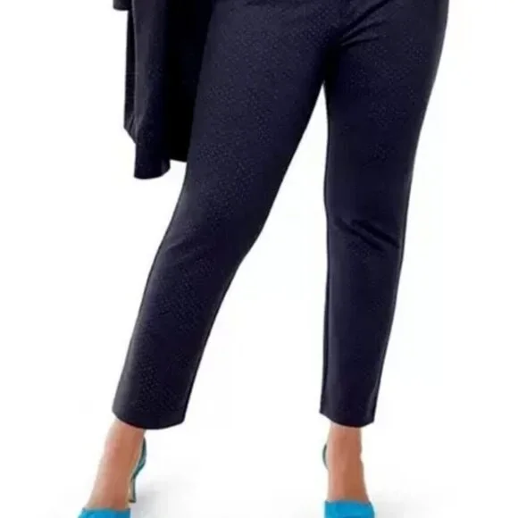 CAbi Womens 6 Keen Kick Flare Crop Pants Navy Blue Ponte Knit Button Ankle - Picture 2 of 12